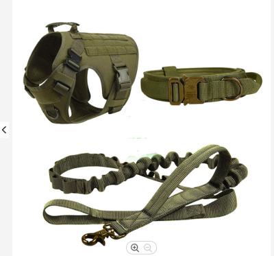 China Custom Strong Black and Army Green Metal Buckle Manufacturer Tactical Military Printing Dog Training Collar Leash and Harness Set for sale