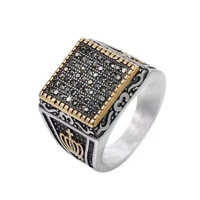 China 2021 Fashion Jewelry Simple Design Atmosphere Inlaid Diamond Ring Men's And Women's Stainless Steel Ring for sale