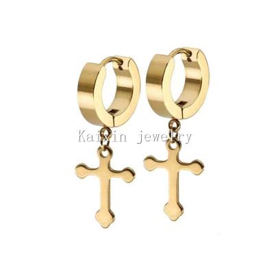 China New Best Selling CLASSIC Cross Piercing Stainless Steel Men's Earrings Women's Earrings Jewelry for sale