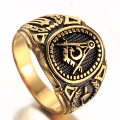 China Europe and America Stainless Steel Ring Symbol Freemasonry Fashion Jewelry 2021 Men's Ring Retro for sale