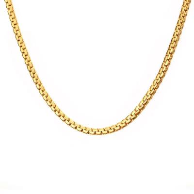 China CLASSIC Flat Gold 3mm Stainless Steel Plating Vacuum Chain Pearl Necklace Titanium Steel Wholesale for sale