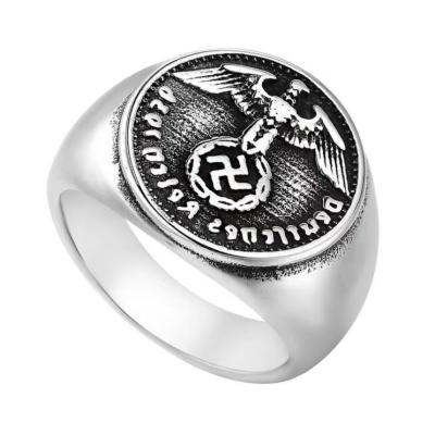 China Fangdong European and American simple flying cross eagle stainless steel round retro fashion ring for sale