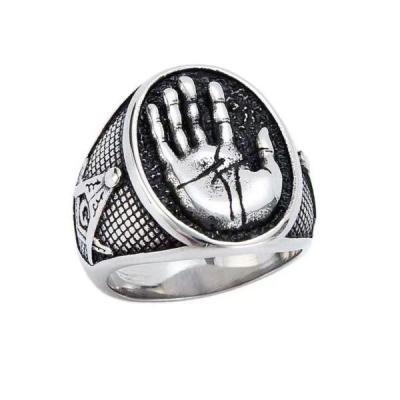 China Fashion Brand CLASSIC Masonic Ring Personality Religious Palm Men's Palm Buddha Stainless Steel Ring for sale