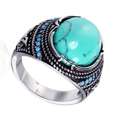 China TRENDY punk ring titanium steel ring retro men's engagement turquoise men's personality Turkish wedding jewelry men's ring for sale