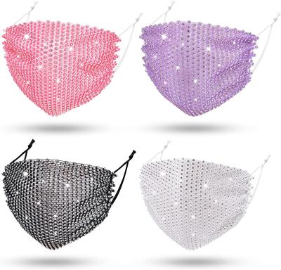 China Breathable Netting New Arrive Custom Design Hot Sales Shining Adjustable Rhinestone Party Mask For Women Party for sale