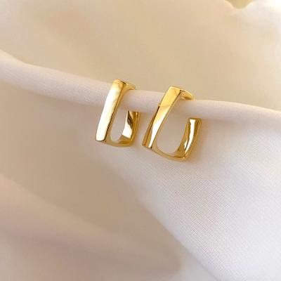 China 925 Gold Plated Simple Minimalist Silver Earrings 18k Korea Post Earrings Geometry Earrings For Women Jewerly for sale