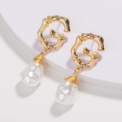 China Retro Fashion Tassel Earrings Handmade Baroque Gold Plated Pearl Drop Earrings GG Earrings for sale