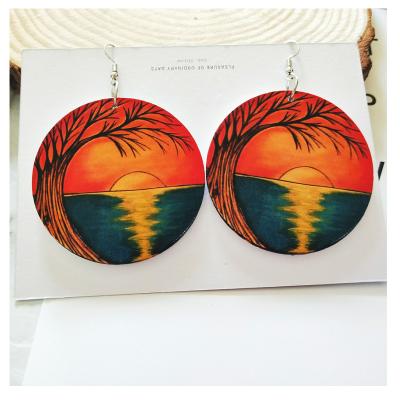 China FASHIONABLE Africa Wooden Earrings Custom Printing Style Round Drop Wooden Earrings OEM ODM Wooden Earrings for sale