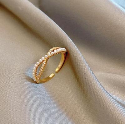 China Gold Plated Heart Shaped Opening Ring Pearl Gemstone Finger Rings 2021 Casual/Sports Women's Banquet Jewelry for sale