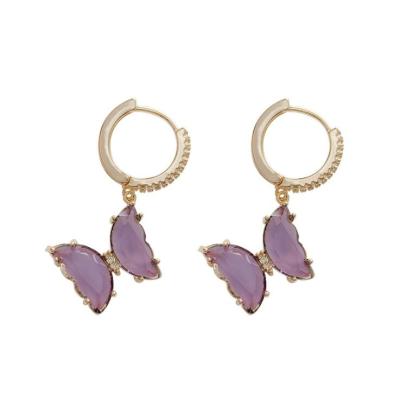 China 2021 New Design Lucky Amethyst Earrings Romantic Purple Butterfly Earring Necklace Rings Set for sale