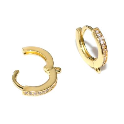 China Classic Hot Sale Wholesale PandaHall Real 18K Gold Plated Brass Cubic Zircon Huggie Circle Earring for sale