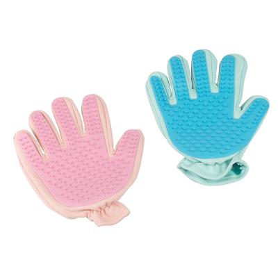 China Viable Pet Bathing Massage Brush Glove Suede And Dog Cat Hair Remover Grooming Gloves Plastic Brush for sale