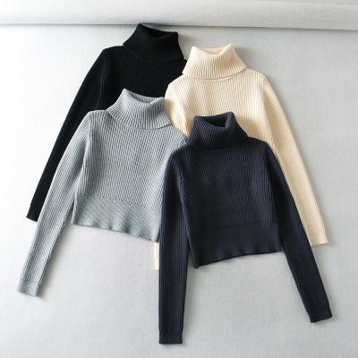 China Anti-wrinkle Fashion Designed Ladies Knitted Sweaters Brand High Neck Collar Long Sleeve Pullover Vest Rajut for sale