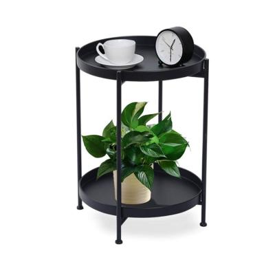 China (Size) End table 2 tier metal round side table top living room adjustable black folding removable coffee table tray for sale