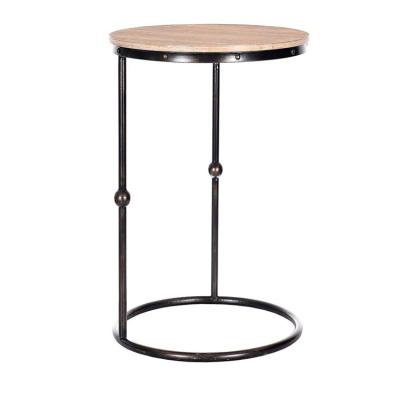 China C Shape Adjustable Natural Wood Top Round Table Top Black Metal Frame (Height) Beaded Base Work As C Shape Home Table With Wheels for sale