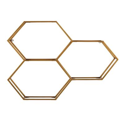 China Floating Storage Rivet Modern Honeycomb Wall Shelf Unit with Glass Shelves 28 x 28 x 6 Inch Hexagon Wall Shelf for sale