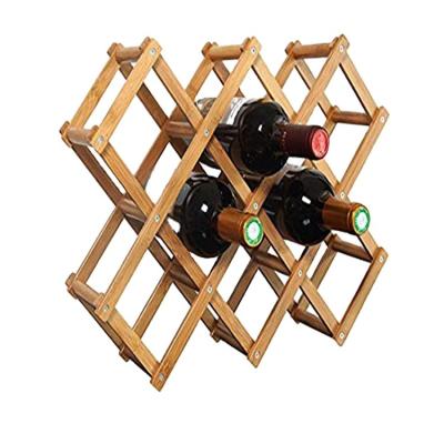 China Sustainable Folding Wood Bottle Rack Natural Shelf 8 Slots Holds 10 Wine Bottles Wine Rack Hooks for sale