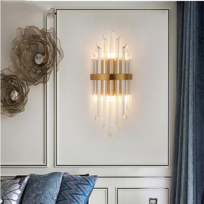 China Modern post modern light luxury gold crystal wall lamp for living room dining room aisle home bedroom bedside for sale