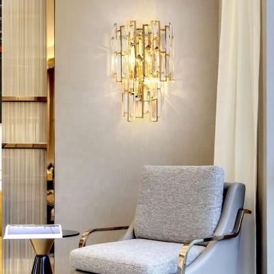 China European post-modern modern light luxury home bedroom background living room style gold crystal led wall lamp for sale