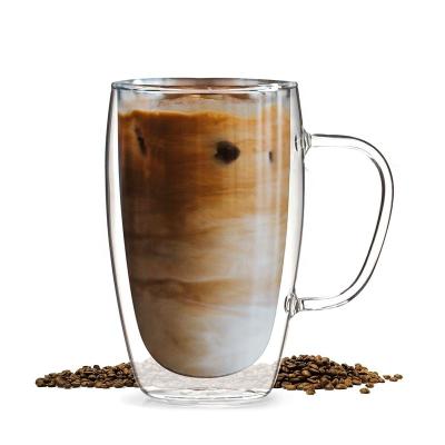 China High Borosilicate Double Wall Coffee Mug Viable Glass Cup Insulated Tea Cups Latte Mugs for sale