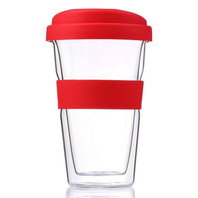 China Viable Coffee Glass Espresso Silicone Cups Borosilicate Glass Coffee Mugs With Silicone Sleeve And Lid for sale