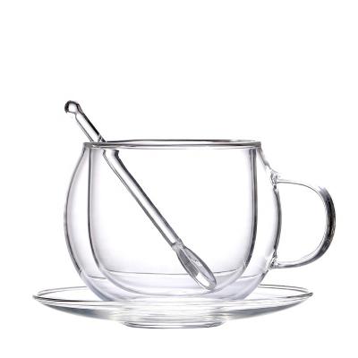 China Clear and Light Modern Viable Tea Espresso Glass Cup Double Wall Glass Tea and Coffee Cup with Saucer for sale