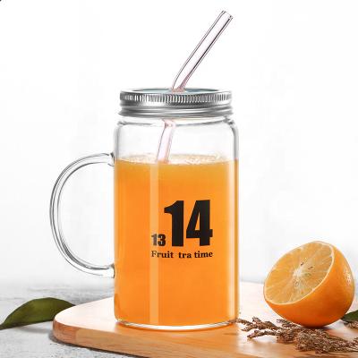 China Viable Customize OEM Logo Printing Glass Drinking Cups With Straws 500ml Straw Mug Pyrex Glass for sale