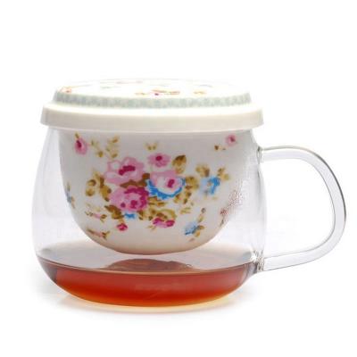 China Wholesale Sustainable High Borosilicate Glass Mug Tea Cup With Ceramic Tea Infuser Strainer Filter for sale