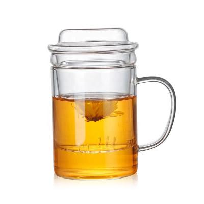 China Viable Office Tea Cups Glass Tea Cup Clear Glass Cup With Infuser Glass Lid For Loose Tea for sale