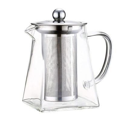 China Sustainable New Design Square Shape Borosilicate Glass Teapot with Microwavable Tea Strainers and Stovetop Safe for sale