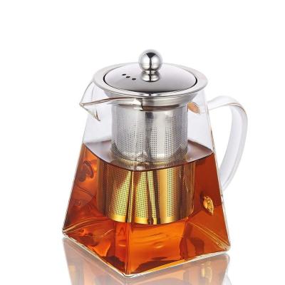 China Sustainable Supply Sizes All Borosilicate Square Glass Teapot Single Shaped Glass Flower Teapot With 304 Stainless Steel Filter for sale