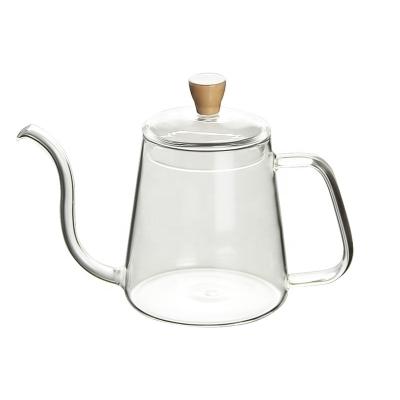 China Long Lasting 350ml 600ml Pour Over Coffee Tea Kettle Gooseneck Spout Drip Coffee Kettle Glass Pot for sale