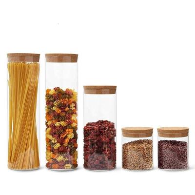 China Supplier Wholesale Clear Microwavable High Borosilicate Glass Storage Spice Jars With Cork Lid for sale