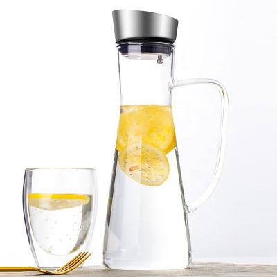 China Viable New Style Hot/Cold Water Jug Glass Jug Jug with Lid and Handle Juice and Iced Tea Beverage for sale