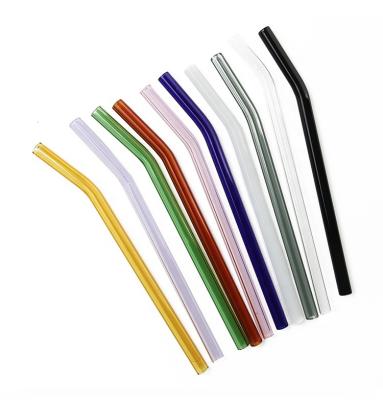 China Sustainable Custom Colored ECO Borosilicate Glass Straw Bent Reusable Pyrex Glass Drinking Straw for sale