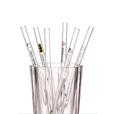 China Viable factory product bent or straight transparent high quality glass straw with printed custom cartoon or printed logo for sale