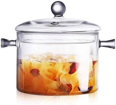 China Sustainable Food Grade Heat Resistant Glass Cooking Pot Clear Glass Soup Pot With Lid For Stovetop Microwave Oven for sale