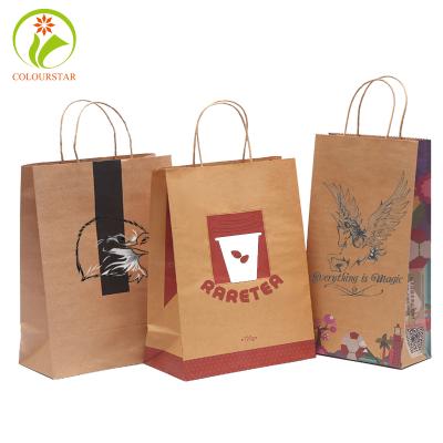 China Offset 157g CMYK Brown Kraft Paper Bag Flat Handle FSC for sale