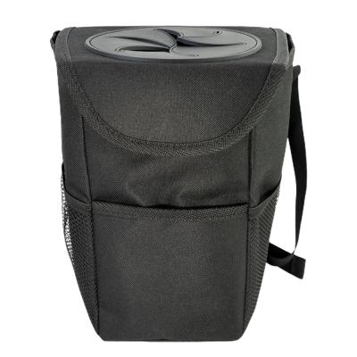 China Fancy Car Trash Bag Can With Hanging Lid With Folding Storage Pockets And Portable Car Trash Can for sale