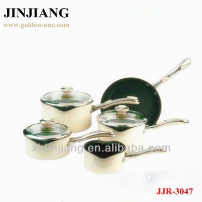 China 8pcs Sustainable Creamy White Leaking Cover Cookware With Glass Lid for sale