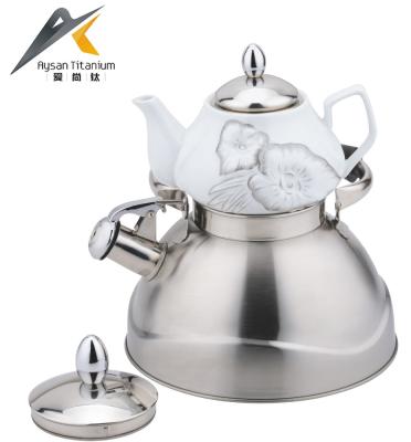 China Cordless Double Tea Kettle Stainless Steel Kettle With Ceramic Teapot High Quality Competitive Price for sale