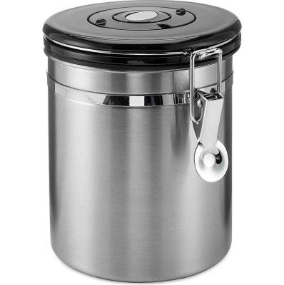 China Sustainable Airtight Stainless Steel CO2 Valve Cookie Coffee Bean Canister for sale