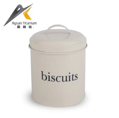 China Sustainable Round Metal Biscuit Bread Trash Coffee Tea Coffee Sugar Kitchen With Lids Food Storage Canisters for sale