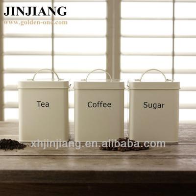 China White 3PCS Sustainable Sterilize Power Square Iron Storage Set Tea Coffee Sugar Jars for sale