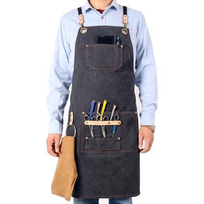 China Durable Custom Washable Canvas Vintga Apron Salon Barber Hair Stylist Apron for sale