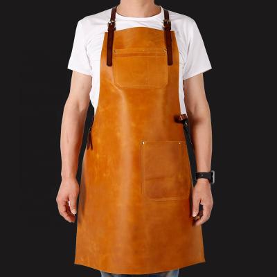 China CHANGRONG Vintage Custom Made High Quality Brown Butcher Chef Butcher Gunsmith Genuine Leather Apron for sale