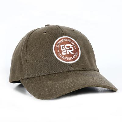 China breathable & CHANGRONG Canvas Embroidery Logo 6 Panel Waterproof Custom Brown Waxed Baseball Hat for sale