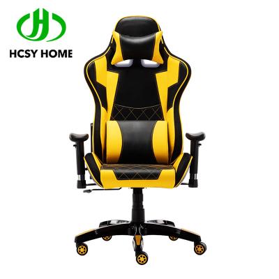 China Luxury Gaming Gamer Computer Chair Massage pu Leather led rgb Yellow Black Scorpion Racing Gaming Chair with Footrest for sale