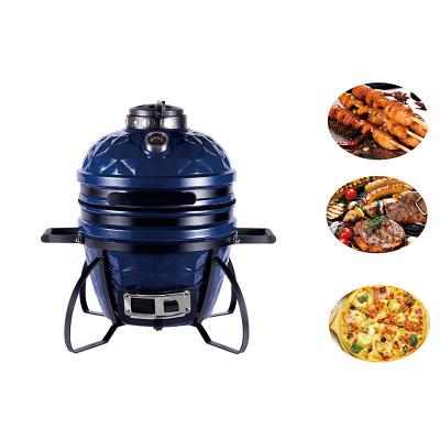 China Easily Assembled Baffle Black Duct Top Dump Divide Conquer Ceramic BBQ Kamado Grill for sale