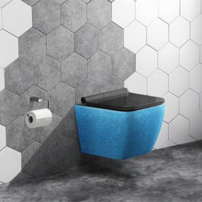 China Matte Color Rimless P-trap One-piece Square Wall Hung Mounted Toilet Bowl Automatic Operation Wholesale Rimless Toilet Bowl for sale